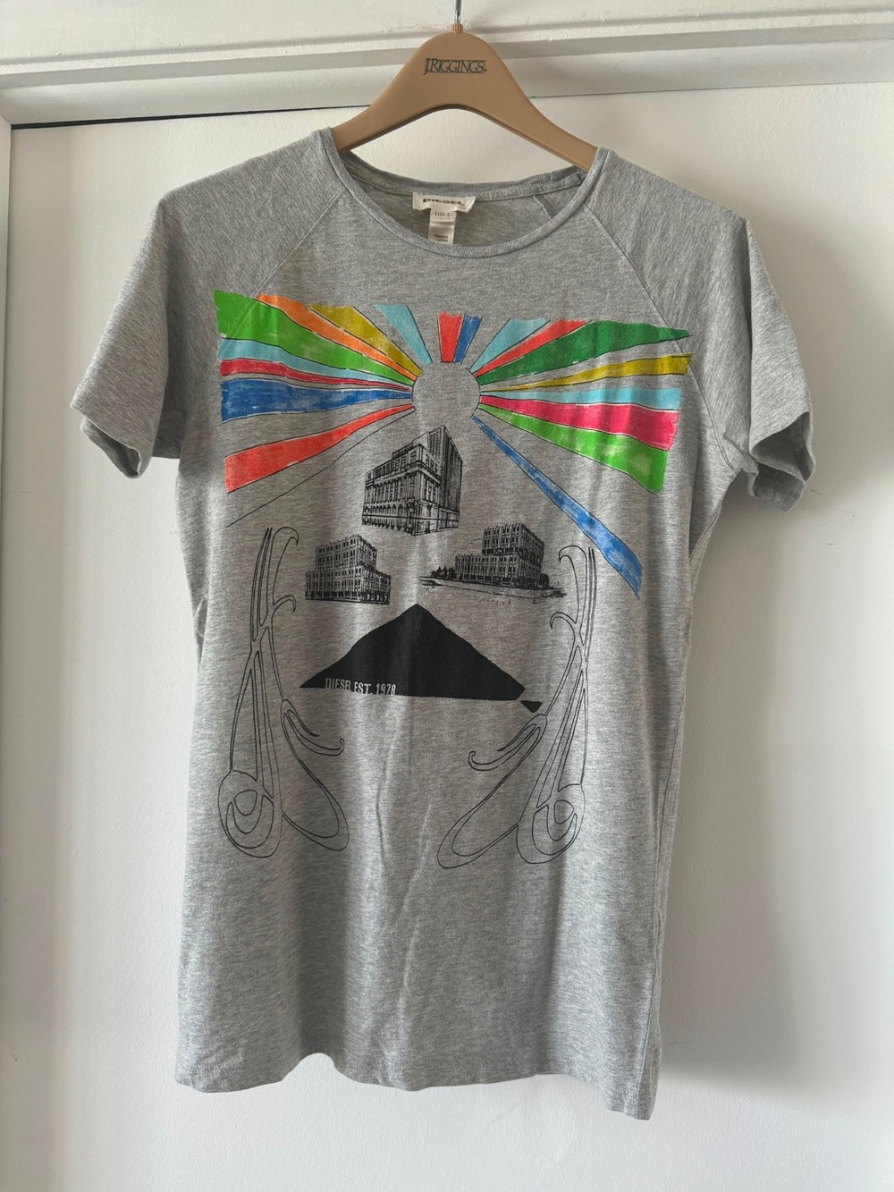 Diesel Gray Tee with Gold Logo Detail